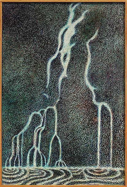 Wasserfall schwarz, 28 x 19cm, mixed medium on wood, 2023
